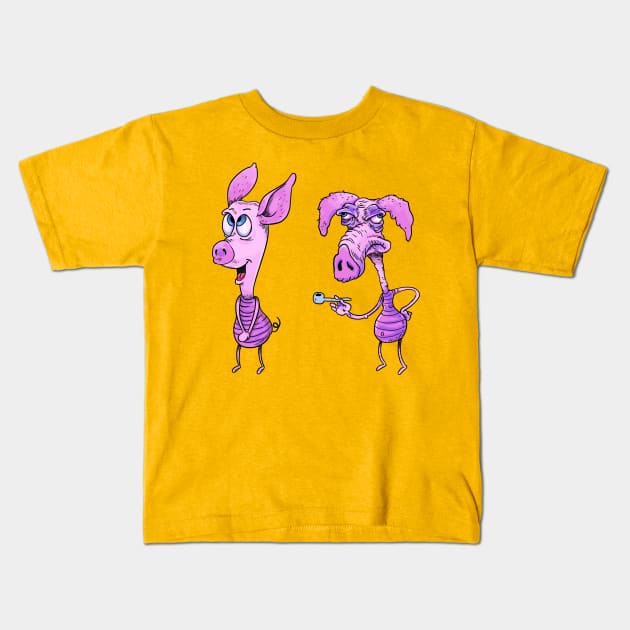 piglet on ice Kids T-Shirt by idrawcartoons